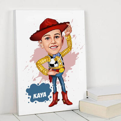 Oyuncak Kovboy Çocuk Karikatürlü Kanvas Tablo - 1