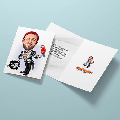 Papağanı Olan Erkek Karikatürlü Tebrik Kartı - 3