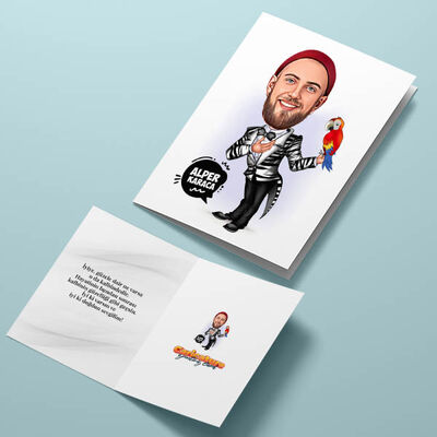 Papağanı Olan Erkek Karikatürlü Tebrik Kartı - 4