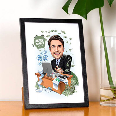 Para İçinde Yüzen Erkek Karikatürlü Resim Çerçevesi - 1