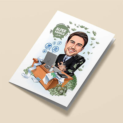 Parası Bol Erkek Karikatürlü Tebrik Kartı - 1