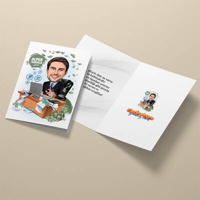 Parası Bol Erkek Karikatürlü Tebrik Kartı - 3