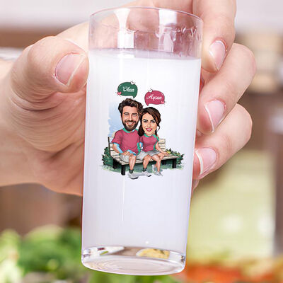 Parktaki Aşıklar Karikatürlü İkili Rakı Bardağı Seti - 3