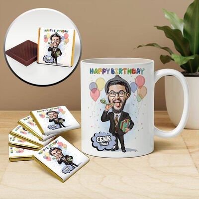Parti Erkeği Karikatürlü Kupa ve Çikolata - 1