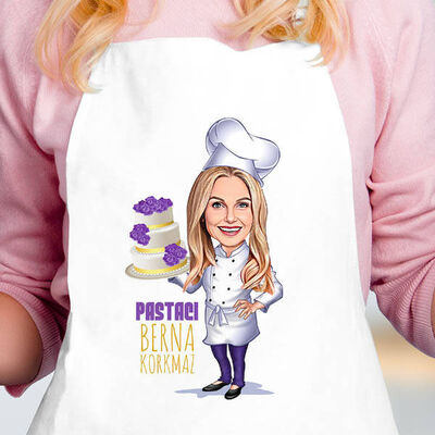 Pastacı Karikatürlü Şapkalı Mutfak Önlüğü - 1