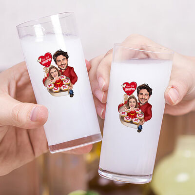 Pastadan Çıkan Aşk Karikatürlü İkili Rakı Bardağı Seti - 2