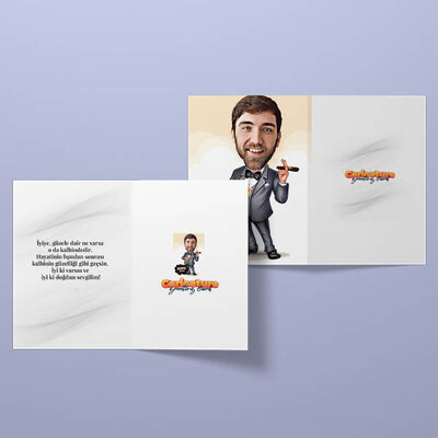Patron Keyfi Karikatürlü Tebrik Kartı - 2