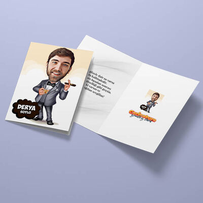 Patron Keyfi Karikatürlü Tebrik Kartı - 3