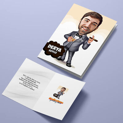 Patron Keyfi Karikatürlü Tebrik Kartı - 4