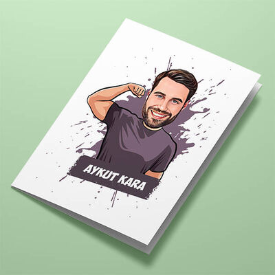 Pazulu Güçlü Erkek Karikatürlü Tebrik Kartı - 1