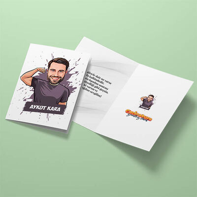 Pazulu Güçlü Erkek Karikatürlü Tebrik Kartı - 3