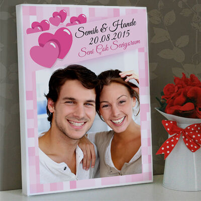 Pembe Kalpler Fotoğraflı Kanvas Tablo - 1
