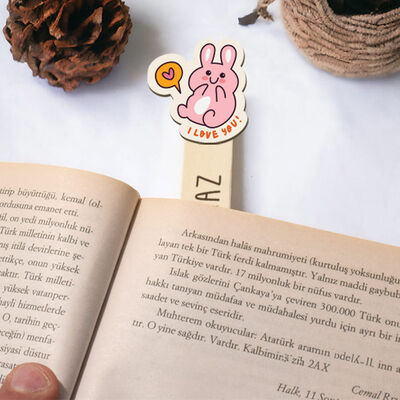 Pembe Tavşan İsimli Ahşap Kitap Okuma Ayracı - 2