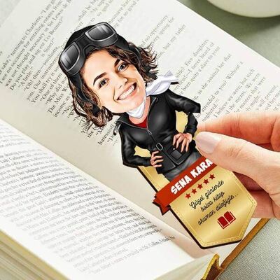 Pilot Kadın Karikatürlü Kitap Okuma Ayracı - 1