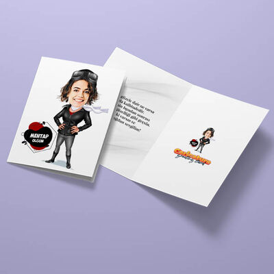 Pilot Kadın Karikatürlü Tebrik Kartı - 3