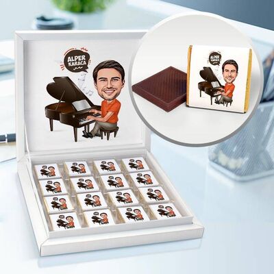 Piyanist Erkek Karikatürlü Çikolata Kutusu - 1