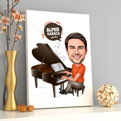 Piyanist Erkek Karikatürlü Kanvas Tablo - 2
