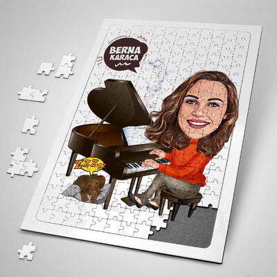 Piyanist Kadın Karikatürlü Puzzle - 1