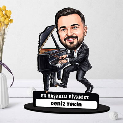 Piyanist Müzisyen Erkek Karikatürlü Biblo - 1