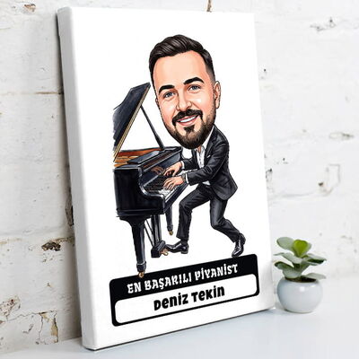 Piyanist Müzisyen Erkek Karikatürlü Kanvas Tablo - 1