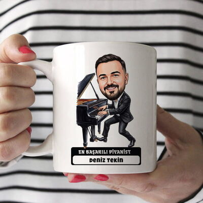 Piyanist Müzisyen Erkek Karikatürlü Kupa Bardak - 1