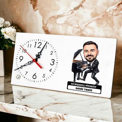 Piyanist Müzisyen Erkek Karikatürlü Masa Saati - 1