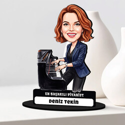 Piyanist Müzisyen Kadın Karikatürlü Biblo