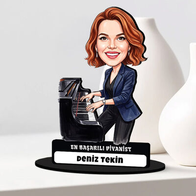 Piyanist Müzisyen Kadın Karikatürlü Biblo - 1