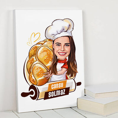 Poğaça Ustası Kadın Karikatürlü Kanvas Tablo - 1