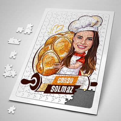 Poğaça Ustası Kadın Karikatürlü Puzzle - 1