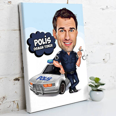 Polis İçin Karikatürlü Kanvas Tablo - 1