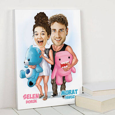 Ponçik Sevgililer Karikatürlü Kanvas Tablo - 1