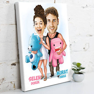 Ponçik Sevgililer Karikatürlü Kanvas Tablo - 2