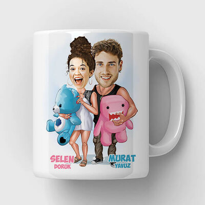 Ponçik Sevgililer Karikatürlü Kupa Bardak - 1