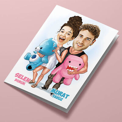 Ponçik Sevgililer Karikatürlü Tebrik Kartı - 1