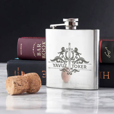 Premium Kişiye Özel Kanyak Matarası 6 Oz Gümüş - 3