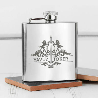 Premium Kişiye Özel Kanyak Matarası 6 Oz Gümüş - 4