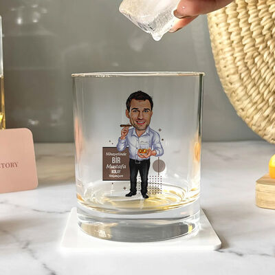 Puro İçen Erkek Karikatürlü Viski Bardağı - 2