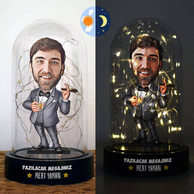 Puro İçen Patron Karikatürlü Işıklı Fanus Biblo - 1