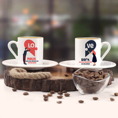 Puzzle Love İsme Özel İkili Kahve Fincanı - 3