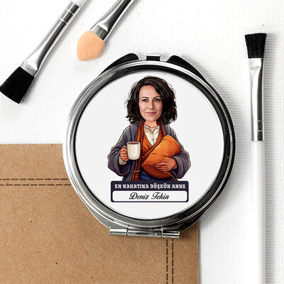 Rahatına Düşkün Anne Karikatürlü Makyaj Aynası - 2