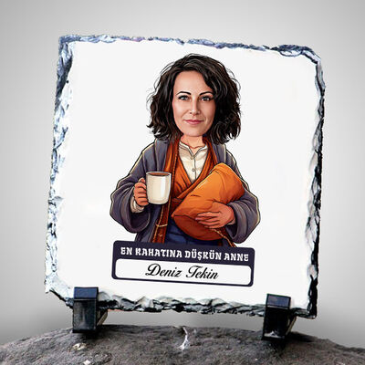 Rahatına Düşkün Anne Karikatürlü Taş Baskı - 1