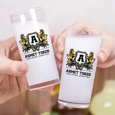 Renkli Aslan Figürlü Kişiye Özel İkili Rakı Bardağı Seti - 2