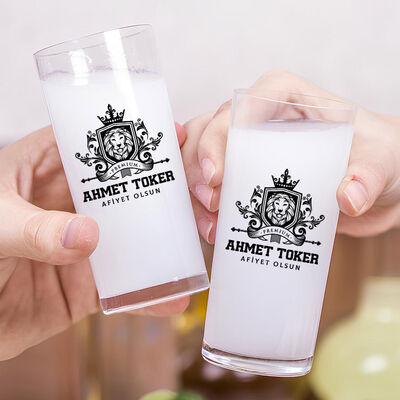 Renkli İsim Yazılı Aslan Figürlü İkili Rakı Bardağı Seti - 2