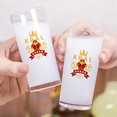 Renkli Kral Figürlü Kişiye Özel İkili Rakı Bardağı Seti - 2