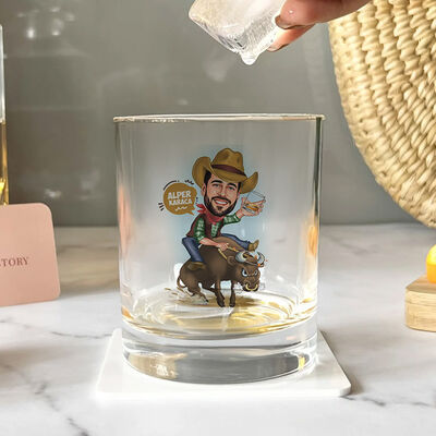 Rodeo Yapan Erkek Karikatürlü Viski Bardağı - 2