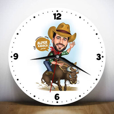Rodeo Yapan Kovboy Karikatürlü Duvar Saati - 1