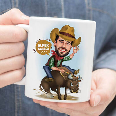 Rodeo Yapan Kovboy Karikatürlü Kupa Bardak - 1