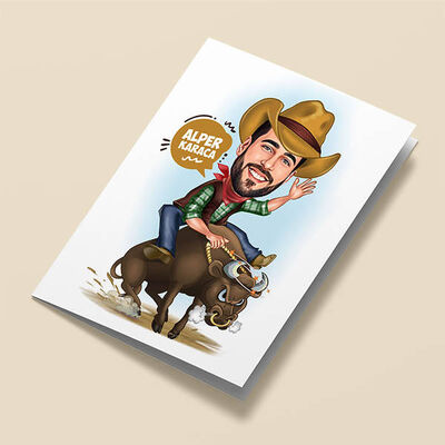 Rodeo Yapan Kovboy Karikatürlü Tebrik Kartı - 1