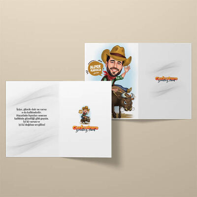 Rodeo Yapan Kovboy Karikatürlü Tebrik Kartı - 2